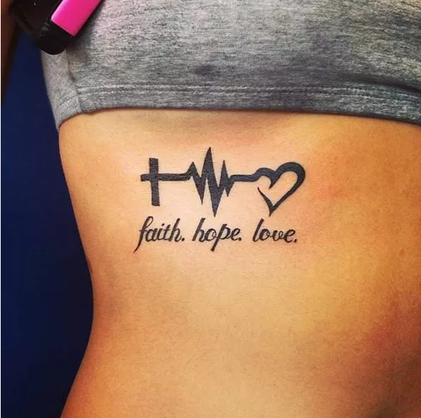 Faith Hope , Love heartbeat tattoo