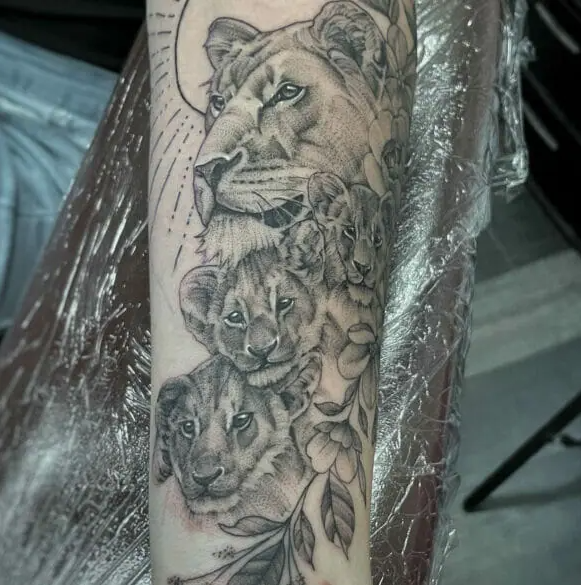queen lioness and cub tattoo