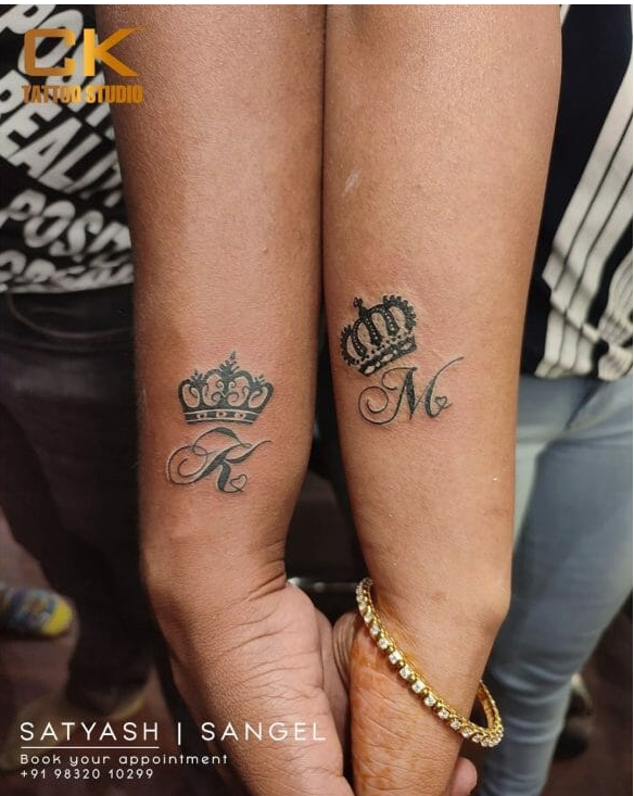 Matching King & Queen Tattoo - Husband and Wife Tattoo Designs